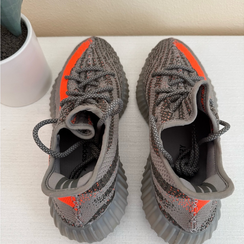 Adidas Yeezy Boost SPLY-350 V2 Beluga Reflective Gray Mesh w/Orange Sneakers - Picture 8 of 14